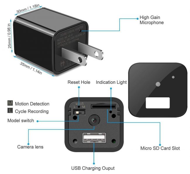 Camera giấu kín sạc điện thoại iPhone 